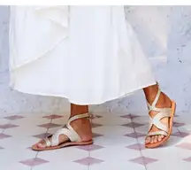 BEEK BY TWO BIRDS Cuckoo Ankle Tie Sandal BRAIDED LEATHER Womens SZ 7 Beach EUC