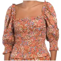 HOUSE OF HARLOW 1960 Ruffle Square Neck Smocked Top. Size L