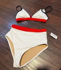 NWT oldnavy White and Red Bikini Set with Blue Trim