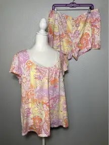 Lauren Ralph Lauren Pajama Set Floral Paisley Sleepwear Top & Shorts Womens XL