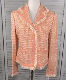 Blazer Tweed Fringe Trimmed Cropped Peach-10