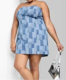NWT Wild Fable Strapless Mini Tube Dress Womens XXL Blue Denim Patchwork Retro