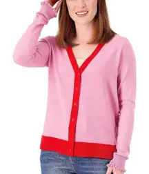 New Two Tone Button Front V-Neck Cardigan Sweater Pink Red Size Medium