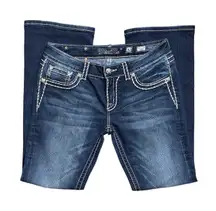 Miss Me Bootcut Jeans Flap Pockets Contrast Stitching Dark Wash 31