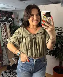 Free People No Good Alone Boho T-Shirt Olive Green Size XS