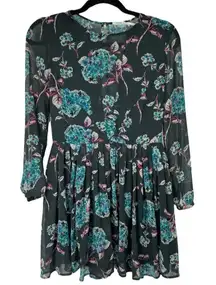 Kimchi‎ Blue Green Floral Sheer Long Sleeve Dress