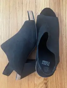 Eileen Fisher Black‎ Suede Leather Open Toe Slingback Cork Heel Mules