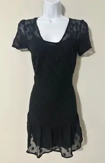 Ella Moss Black Polka Dot Sheer‎ Ruffle Hem Dress XS