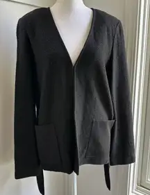 St. John Black Wool Blend Knit Cardigan Size 8 / Medium Chiffon Overlay Detail