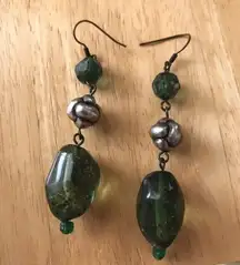Green beaded Earrings Handmade VTG St Patricks Day