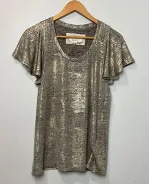 Anthropologie|Flowy Metallic Gold Top sz Medium