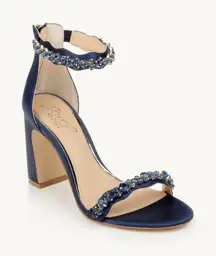 Jewel by Badgley Mischka Odessa Crystal Adorned Block Heel Navy Blue
