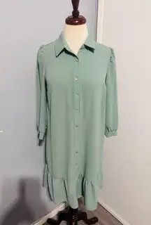 Monteau Women Light Green Textured Collared Long Sleeve Layered Dress SZ M