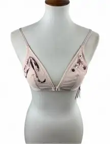VICTORIAS SECRET Pink Mesh Bralette Sequin Star & Script Detail Front Clasp S