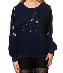 Comme USA navy blue oversized sequin cut out sweater size small