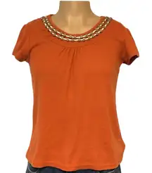 Crystal Kobe Orange Top With Wood Beads and Rope