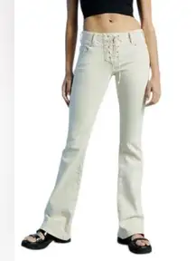 PacSun Off White/Cream Lace-up Low rise Flared/Bootcut Stretch Jeans size 25