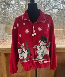 Tiara International Red Winter Snowman Sweater Vintage Y2K