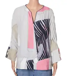 Piazza Sempione Gray Pink Artsy Abstract 3/4 Sleeve Tunic Top Women size Medium