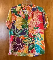 Jams World  Womens Wildflowers Camp Shirt Floral Rayon Hawaiian Vintage Small