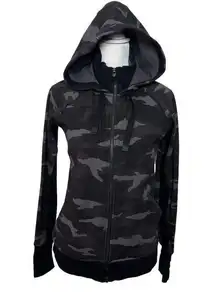ATHLETA Triumph Full Zip Sweatshirt Hoodie Jacket 511504 Black Camo Women’s Sz M