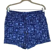 St. John's Bay Linen Blue Mid Rise Floral Print Shorts Size M New