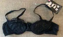 NEW Coquette Black Satin/ Lace Bra Women’s Size Small Style 1194