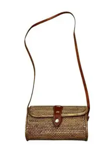 Vintage Rattan Leather Clutch Handbag Purse Boho Crossbody Bag Small
L