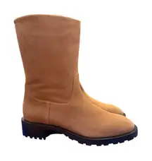 New Stuart Weitzman Taina Chill Boots 8  / 38.5 shearling Tan Mid Calf‎ Lug Sole