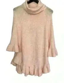Ann Taylor Sweater/Poncho Turtleneck Flutter Sleeves Size M/L Pale Pink Fall