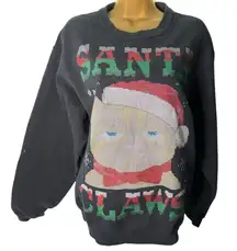 Jerzees Christmas Graphic Sweatshirt Santa Claws Cat Holiday Print Black M