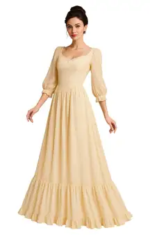 Vintage Handmade Prairie Dress Cream Floral Cottagecore Boho Wedding 1970s