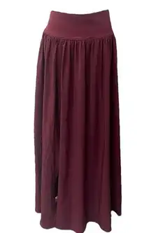 Breezeful Maroon High Waisted Split Maxi Skirt w/ Liner Women’s size XL