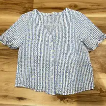 Court & Rowe Blue and White Striped Eyelet Top Women’s Small
