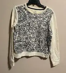 Tory Burch Embroidered Scribble Doodle Graphic Floral Sweater- Size Small