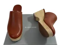 NIB Everlane The Clog Cognac Leather Platform Clogs Wedge Heel Mules Shoes Sz 9