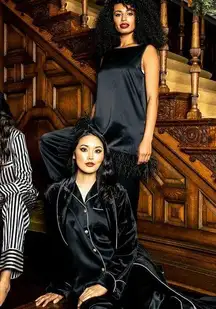 NWT Petite Plume 2-Piece Mulberry Silk Feather Tunic & Pants Set