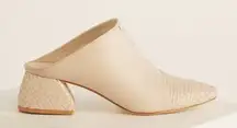 The Odells Leather Lola Mule Chunky Heel Woven Natural Nude Cream Sz 37 US 6.5-7