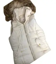 White Puffer Vest with Faux Brown Fur Hood