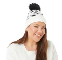 NWT--LEOPARD PRINT BEANIE Gorgeous white and black leopard print beanie with a faux fur snap Pom Pom, brand new, never worn