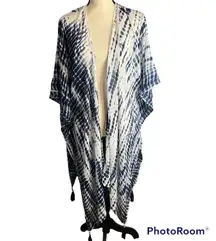 Mudd Women's Blue White Tie Dye Tassle Flowy Swim Cover Up Sz One Size