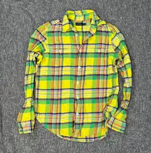 Polo  Women Top 14 Green Plaid 100% Cotton Long Sleeve Button Down