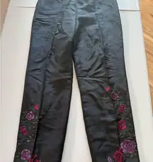 Vintage Ann Taylor Silk Pants Womens Black Embroidered Beaded Flowers Lined 8