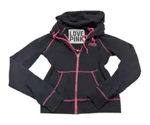 PINK Y2K Pink & Black Contrast Color Block Zip Up Hoodie Limited Edition