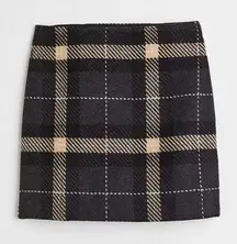 H&M plaid mini skirt knit high waisted rise windowpane beige charcoal black
