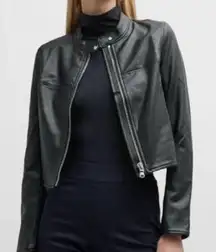 SPANX II Moto Biker Jacket Leather Like Black Silver Zippers NEW MSRP $298