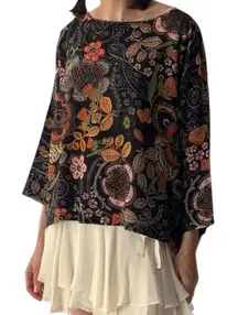 Missoni Blouse Women’s Large Silk Fall Black Floral Boho Flowy Made in Italy