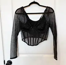 B Tempted Womens Corset Sz Medium Fairy Whimsigoth Sheer Dark Long Sleeve Top