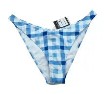 Cotton On Body High Side Brazilian Seam Bikini Bottom Gingham Plaid Blue White M
