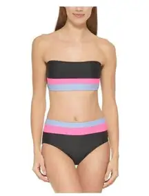 DKNY 2PC Bandeau Bikini Top & Swim Bikini Bottom Swimsuit Black XS X-Small NWT